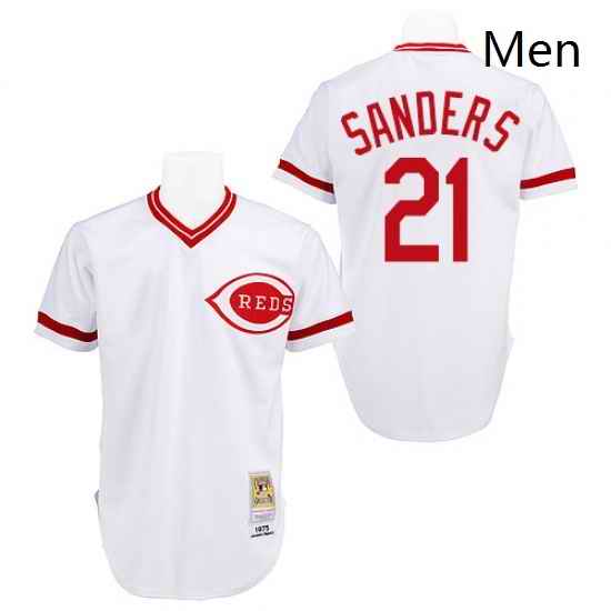 Mens Mitchell and Ness Cincinnati Reds 21 Reggie Sanders Authentic White Throwback MLB Jersey